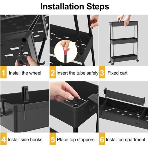 Slim Rolling Storage Cart 4 Tier Organizer for Bathroom Kitchen Laundry Office - Picture 4 of 7